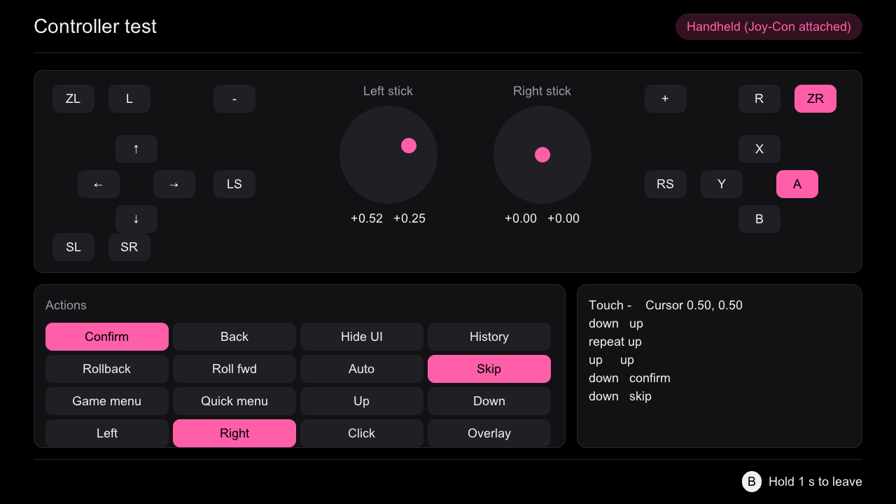 Controller test: shoulder buttons on top, D-pad and A/B/X/Y as crosses, the sticks between.
